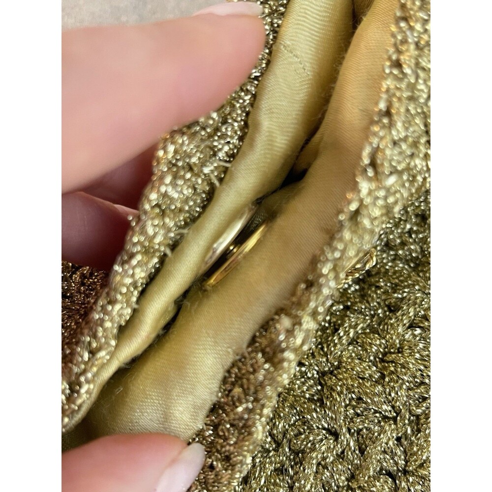 Vintage 1960s Magid Italy Crochet Satin Evening Clutch Gold Woven Handle Bag - Picture 10 of 13